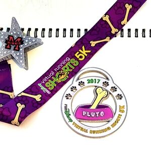 Disney Pluto Virtual Running Shorts Medal Purple Ribbon 4" X 5" Collector Item
